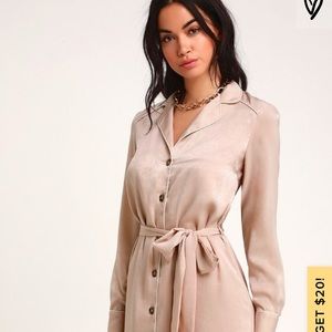 Lulus ELISE BLUSH SATIN LONG SLEEVE MIDI DRESS